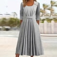 thumbnail image 1 of Summer Saving Dresses for Women Plus Size, Women's Solid Color Long Sleeved Button Pleated Dress(Gray,L), 1 of 6