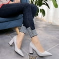 thumbnail image 1 of Summer Saving Clearance! Itsun Block Heels Women's Fashion Pointed Toe Chunky Heels High Heels Shoes Solid Color Casual High Heels Shoes Gray US Size 9, 1 of 5