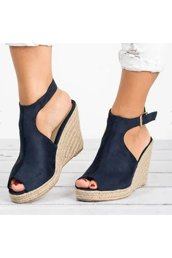 Summer Saving Clearance! Itsun Women's Wedge Sandals Fashion Women Solid Summer Ladies Comfy Sandals Slope Heel Casual Beach Shoes Dark Blue US Size 9