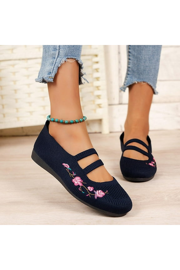 Summer Saving Clearance! Itsun Womens Dress Shoes Lazy Flat Sole Single Shoes Women's Flying Woven Breathable All-season Work Shoes Dark Blue US Size 6.5