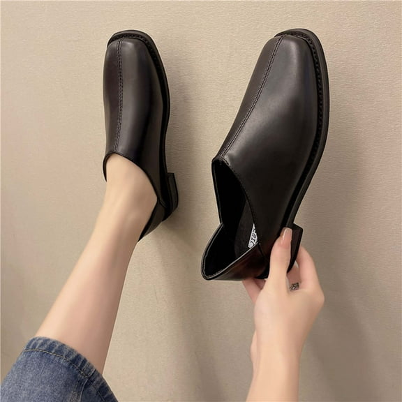 Summer Saving Clearance! Itsun Womens Dress Shoes Women's Square Head Low Heels Shoes Lightweight Soft Solid Color Square Heel Shoes Black US Size 5.5