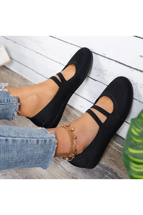 Womens Dress Shoes Womens Multicolor Round-Toe Flats Shoes Lightweight Soft Sneakers Casual Shoe Black US Size 7