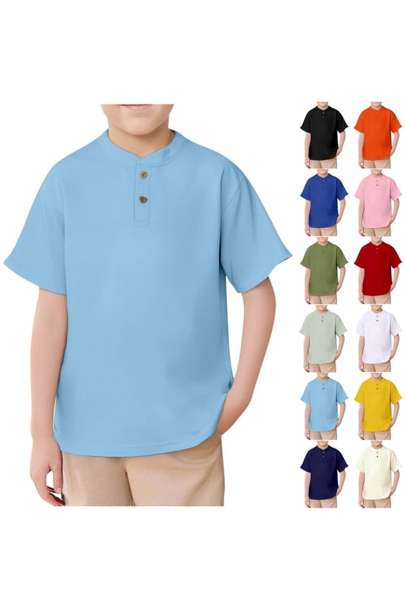 Baby Boys' Girls' Summer Polos Toddler Crew Neck Short Sleeve Pullover Tops Baby Girl Clothes Solid Color T-Shirts for 9 Years
