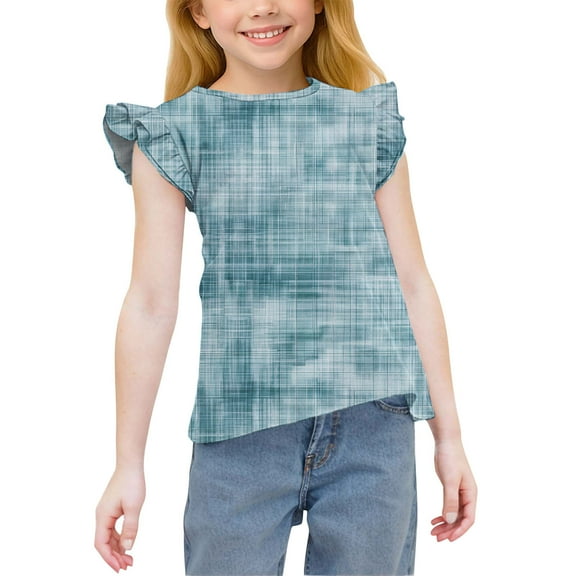 Kukoosong Girls Summer Ruffle Sleeve Tees Kids Crew Neck Short Sleeve Basic Tee Tops Toddler Girl Clothes Print T-Shirts for 3 Years