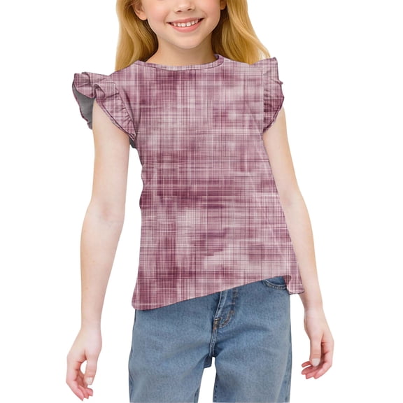 Kukoosong Girls Summer Ruffle Sleeve Tees Kids Crew Neck Short Sleeve Basic Tee Tops Toddler Girl Clothes Print T-Shirts for 3 Years