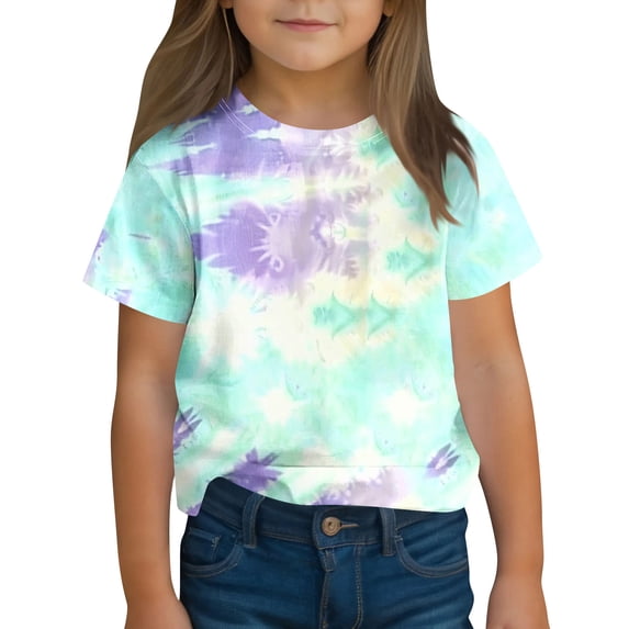 Kukoosong Girls Summer Tops Kids Crew Neck Short Sleeve Basic Tee Tops Toddler Girl Clothes Print T-Shirts for 11 Years