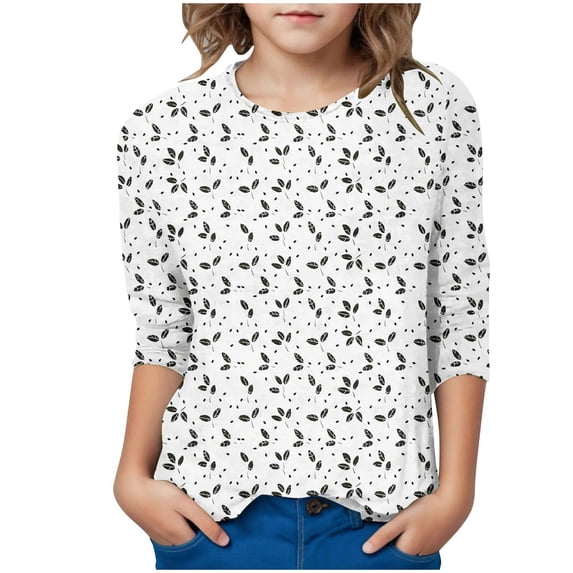 Kukoosong Girls Summer Tops Toddler Crew Neck 3/4 Sleeve Pullover Tops Baby Girl Clothes Print T-Shirts for 4 Years