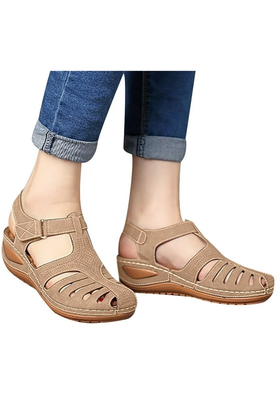 Summer Kukoosong Womens Athletic Outdoor Sandals Comfortable Closed Toe Strap Sliders Water Wedge Sandals for Beach Summer Beige 37