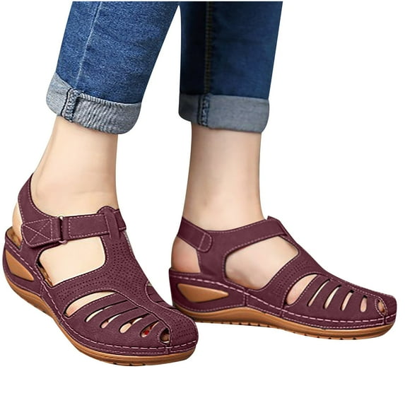 Summer Kukoosong Womens Athletic Outdoor Sandals Comfortable Closed Toe Strap Sliders Water Wedge Sandals for Beach Summer Wine 44