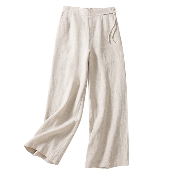 Xihbxyly Linen Pants for Women, Women's Loose Wide Leg Pants High Waist Straight Pants Casual Pants Work Long Loose Pants Trousers with Pockets Beige L