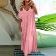 thumbnail image 1 of Summer Saving Clearance Plus Size Dresses, Fashion Women's Casual Short Sleeve Solid V-Neck Ladies Dress Long Dress(Pink,M), 1 of 7