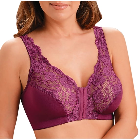 THDHVS Bras for Womens,Womens Plus Sizes Bras,Women's Non Steel Ring Style Print Gathered Middle Button Breathable Underwear Daily Bra Watermelon Red 42