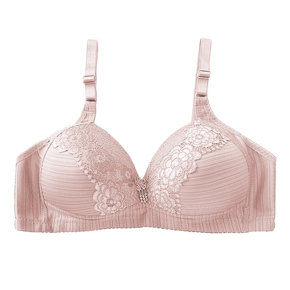 THDHVS Womens Bras, Women's Non Steel Ring Style Print Gathered Middle Button Breathable Underwear Daily Bra Pink 40