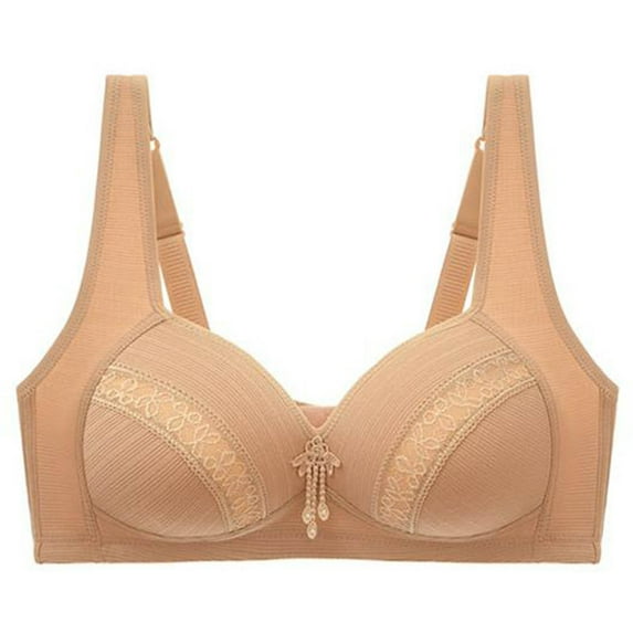 THDHVS Womens Sports Bras,Sports Bras for Women,Women's Oversized Non-wired Bra Glossy Push-up Back Bra Beige 44
