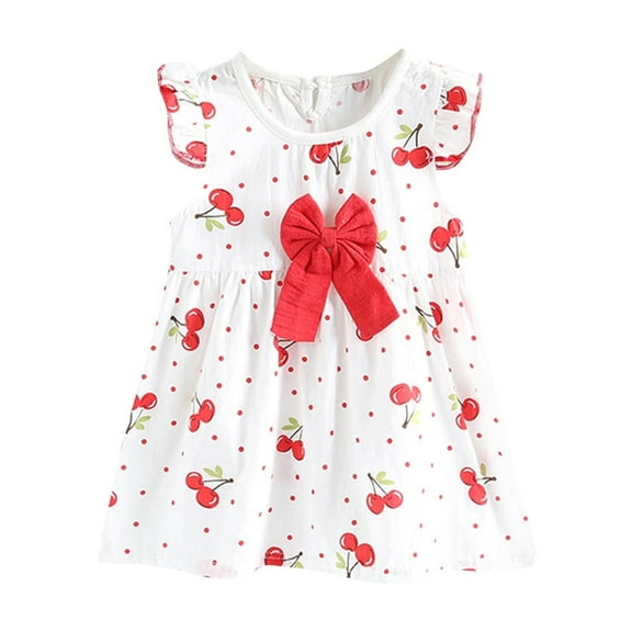 THDHVS Girls Summer Dresses, Dresses for Kids, Summer Girls' Stylish Princess Cotton Kid's Floral Thin Kid's Flying Sleeve Baby Summer Outfit Red 1-2 Years