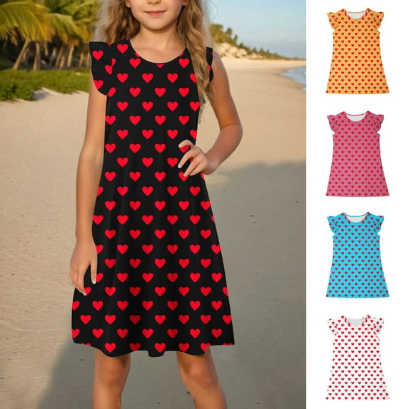 THDHVS Girls Summer Dresses, Dresses for Kids, Toddler Girls Dress Summer Ruffle Sleeve Sundress Outfit for Kids 4-14T Yellow 9-10 Years