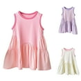thumbnail image 1 of THDHVS Girls Summer Dresses, Toddler Kids Girls Cute Solid Color Sleeveless Stretchy Wrinkle Camisole Dress A Line Dress Purple, 1 of 3