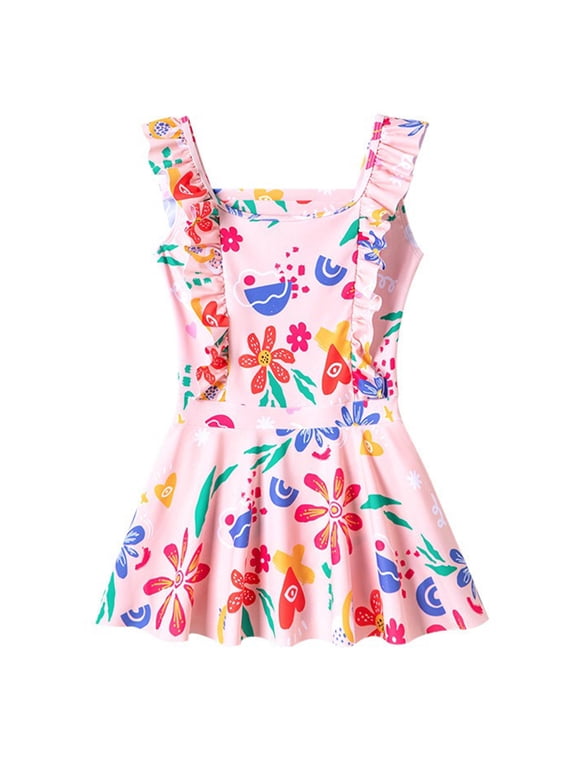 Kids Swimsuits, Bathing Suits for Girls, 4-12 Years Children's Swimsuit Training Swimsuit Summer Princess Skirt Sunflower Pink 12-13 Years