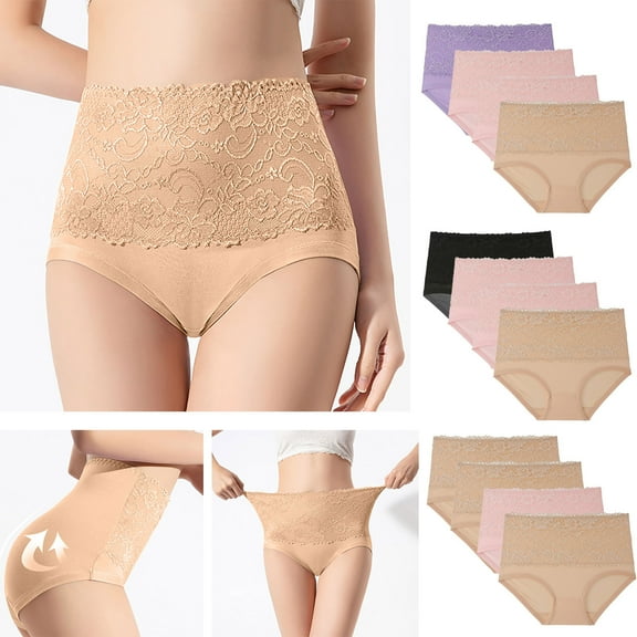 THDHVS Underwear Women Pack,Women Underwear,4PC Women Lace High Waisted Shorts Shapewear Panties