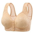 thumbnail image 1 of THDHVS Bras for Women,Wireless Bras for Women,Lace Middle-aged Underwear with Soft Cotton Front Button Print No Steel Ring Thin Cup Style Oversized Bra Beige L, 1 of 2
