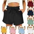 thumbnail image 1 of THDHVS Shorts for Women,Casual Spring and Summer Solid Elastic Waist Women Pockect Fashion Short Pants, 1 of 6