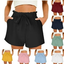 THDHVS Shorts for Women, Womens Shorts Casual,Casual Spring and Summer Solid Elastic Waist Women Pockect Fashion Short Pants