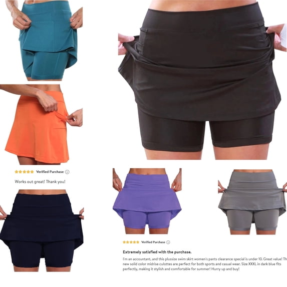 Womens Skorts Tawop Black Skirt for Women Solid Color Mid-Waist Sports Casual Shorts Bottoming Skirt Pants