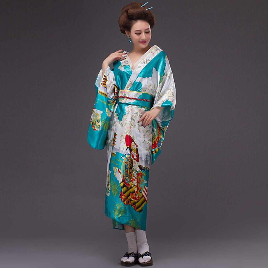 Amazon.com: Topin Women Japanese Traditional Kimono with Obi Belt Silk Bath  Robe Yukata Anime Cosplay Costume Plus Size: Clothing, Shoes & Jewelry