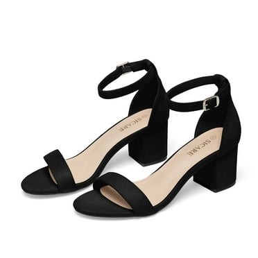 Summer Saving Clearance! Tuobarr Block Heels Women's Fashion High Heels Shoes Open Toe Solid Color Casual Comfortable High-Heel Sandals Black US Size 8.5