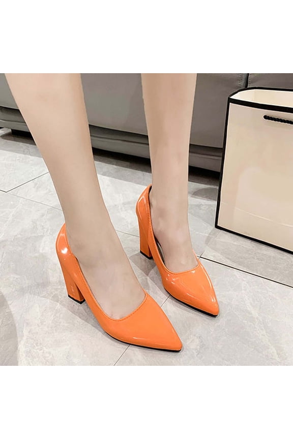 Summer Saving Clearance! Tuobarr Block Heels Women's Fashion Pointed Toe Chunky Heels High Heels Shoes Multicolour Casual High Heels Shoes Orange US Size 9.5