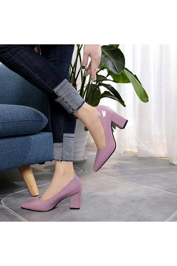 Summer Saving Clearance! Itsun Block Heels Women's Fashion Pointed Toe Chunky Heels High Heels Shoes Solid Color Casual High Heels Shoes Purple US Size 4.5