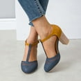 thumbnail image 1 of Summer Saving Clearance! Tuobarr Block Heels Women's Large Size Summer Breathable Single Shoe Hollowed Out Chunky Heel Heeled Sandals Blue US Size 4.5, 1 of 5