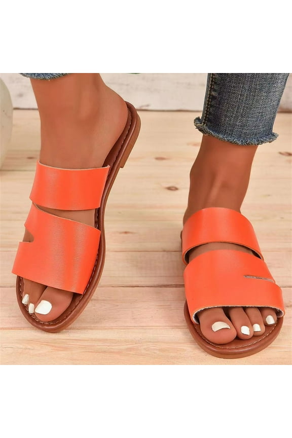 Summer Saving Clearance! Tuobarr Women's Slide Sandals New Summer Flat Shoes with Women's Sandals and Casual Open Toe Slippers Orange US Size 9.5