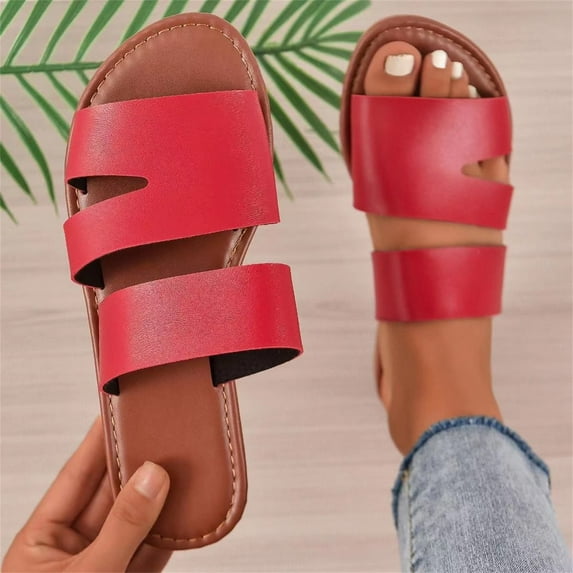Summer Saving Clearance! Tuobarr Women's Slide Sandals New Summer Flat Shoes with Women's Sandals and Casual Open Toe Slippers Red US Size 7.5