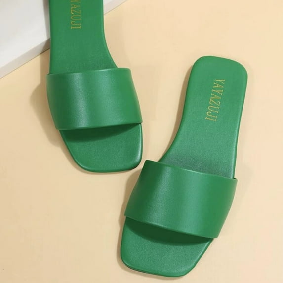 Summer Saving Clearance! Tuobarr Women's Slide Sandals Woman's Head One-Line Sandals Solid Color Flat Slippers Color Everything Matching Sandals Green US Size 5.5