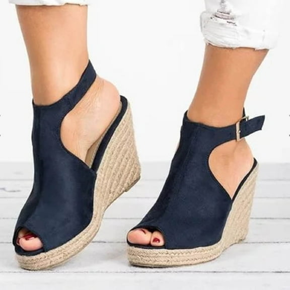 Summer Saving Clearance! Itsun Women's Wedge Sandals Fashion Women Solid Summer Ladies Comfy Sandals Slope Heel Casual Beach Shoes Dark Blue US Size 11