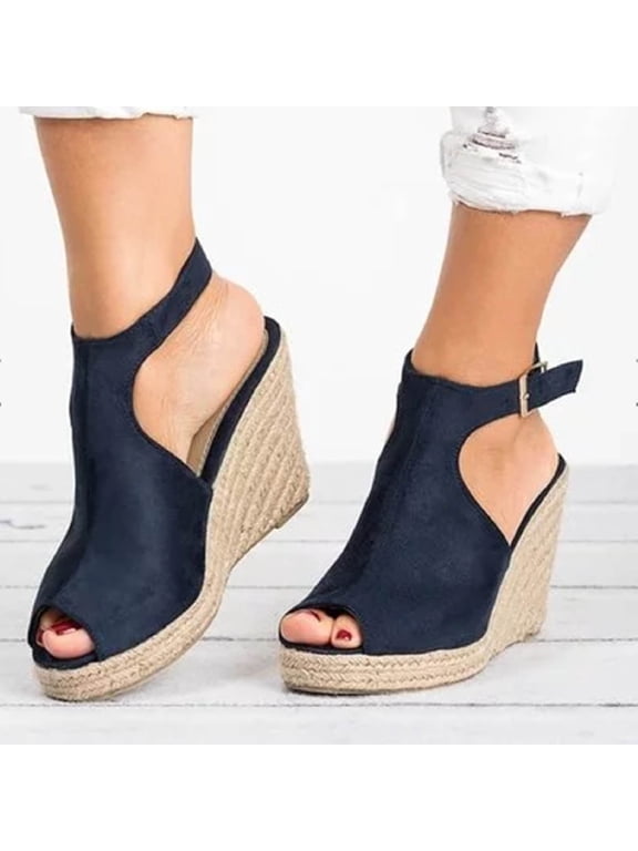 Summer Saving Clearance! Itsun Women's Wedge Sandals Fashion Women Solid Summer Ladies Comfy Sandals Slope Heel Casual Beach Shoes Dark Blue US Size 6