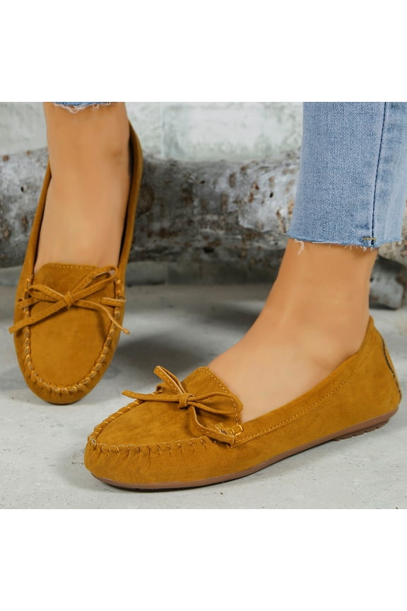 Summer Saving Clearance! Itsun Womens Dress Shoes Woman's Fashion Comfortable Round Toe Low Heels Shoes Bowknot Solid Color Casual Shoes Brown US Size 8.5