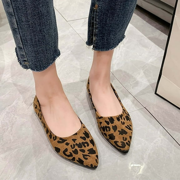 Summer Saving Clearance! Itsun Womens Dress Shoes Women's Fashion Pointed Toe Shoes Solid Color Casual Comfortable Leopard Print Flat Shoes Brown US Size 7.5