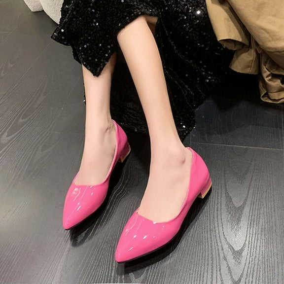 Summer Saving Clearance! Tuobarr Womens Dress Shoes Women's Fashion Pointed Toe Shoes Solid Color Casual Comfortable Low-heel Shoes Hot Pink US Size 8.5