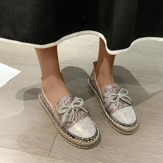 Summer Saving Clearance! Tuobarr Womens Dress Shoes Women's Shallow Cut Flat Shoes Fashion Bow Tie One Foot Pedal Shoes Rose Gold US Size 6.5