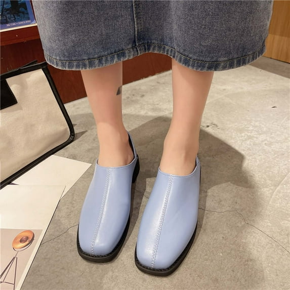 Summer Saving Clearance! Tuobarr Womens Dress Shoes Women's Square Head Low Heels Shoes Lightweight Soft Solid Color Square Heel Shoes Blue US Size 6.5