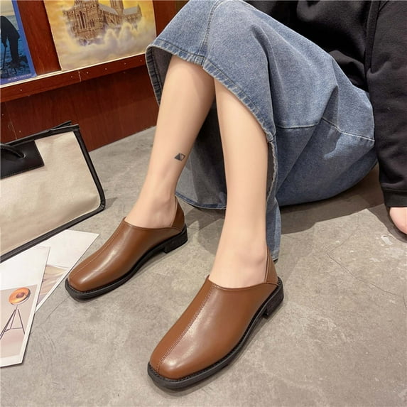 Summer Saving Clearance! Tuobarr Womens Dress Shoes Women's Square Head Low Heels Shoes Lightweight Soft Solid Color Square Heel Shoes Brown US Size 6.5