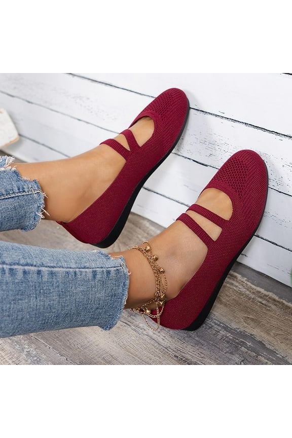 Summer Saving Clearance! Itsun Womens Dress Shoes Womens Multicolor Round-Toe Flats Shoes Lightweight Soft Sneakers Casual Shoe Wine US Size 7