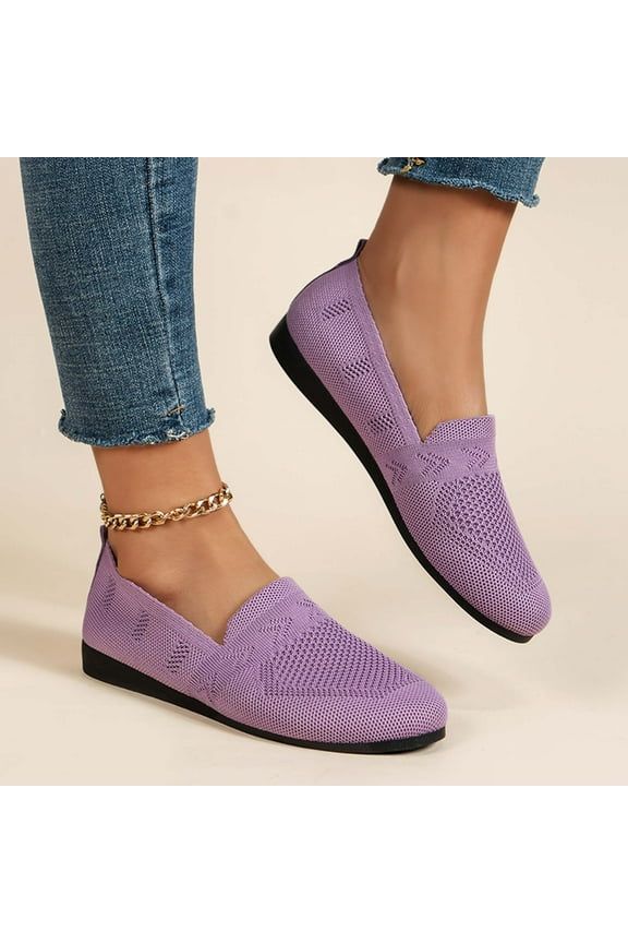 Summer Saving Clearance! Itsun Womens Dress Shoes Womens Solid Color Round-Toe Flats Shoes Comfortable And Breathable Lightweight Soft Casual Shoe Purple US Size 9