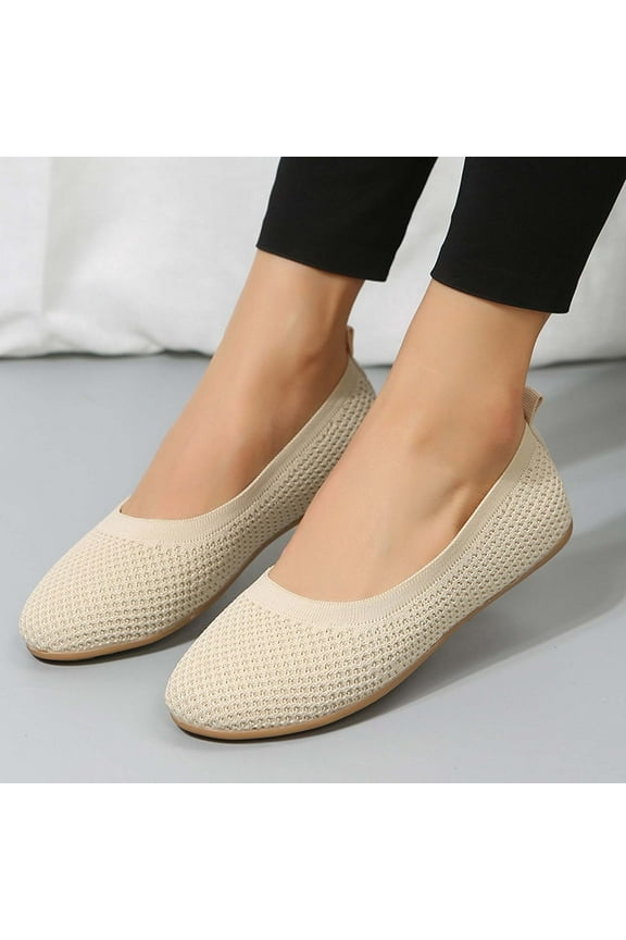 Summer Saving Clearance! Tuobarr Womens Dress Shoes Womens Solid Color Round-Toe Flats Shoes Lightweight Soft Sneakers Casual Shoe Beige US Size 7