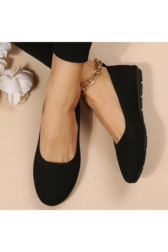 Summer Saving Clearance! Tuobarr Womens Dress Shoes Womens Solid Color Round-Toe Flats Shoes Lightweight Soft Sneakers Casual Shoe Black US Size 9