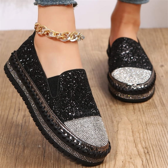 Summer Saving Clearance! Tuobarr Womens Shoes Fashion Rhinestone Flat Sole Single Shoes Women's One-footed Shoes Casual Shoes Black US Size 7