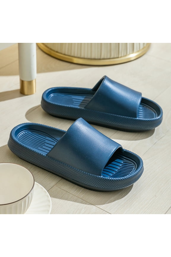 Summer Saving Clearance! Tuobarr Womens Slides Womens Mens Solid Color Slippers Super Soft Breathable -Slip Bedroom Home Slippers Navy US Size 7