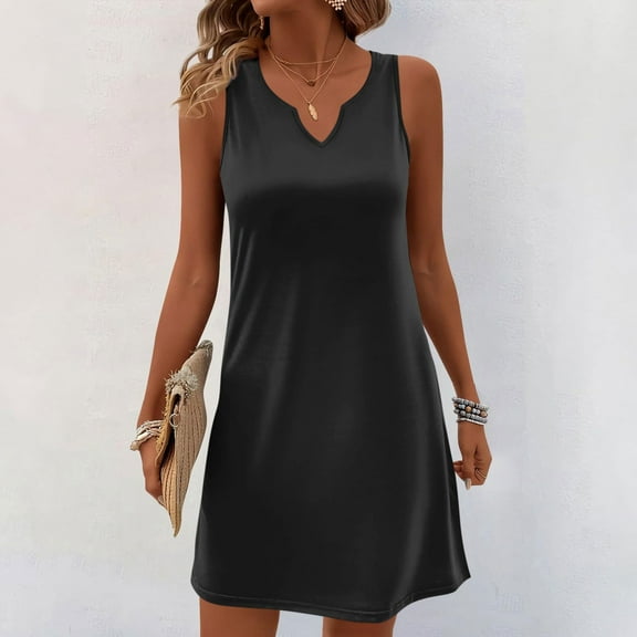 Summer Saving Under $20 Womens Dresses, Women's Casual Solid Color V-Neck Pullover Short Sleeved(Black,XXL)